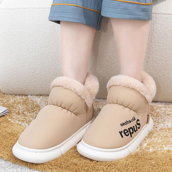 

boots winter women warm plush ankle thick furry platform shoes ladies men outdoor indoor fur wedge cotton botas, Black