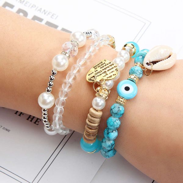 

four in one devil's eye yoga anti fatigue suit women's pearl shell bracelet, Black