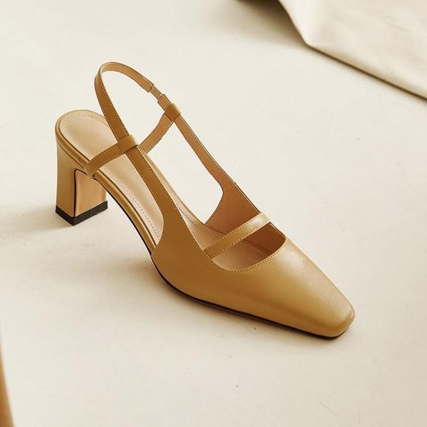 

women sandals cow leather rome style apricot color square toe high heels beaches party dress size 40, Black