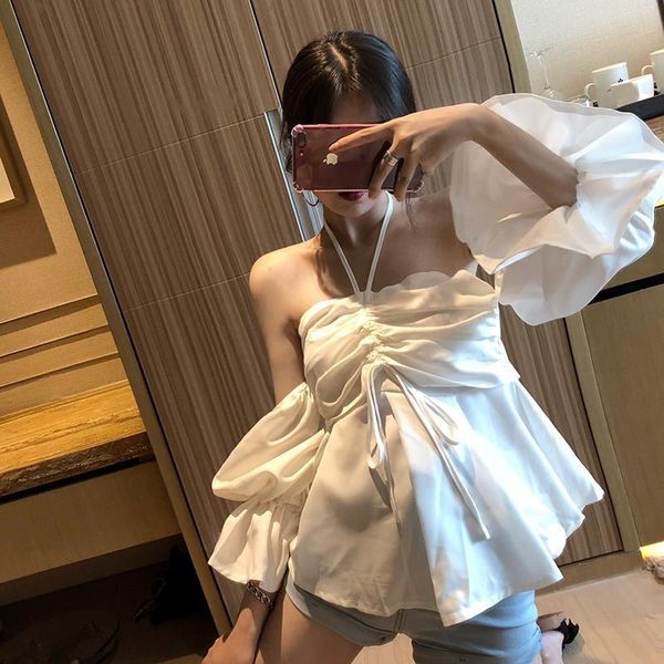 

women's blouses & shirts blouse women shirt 2021 off-shoulder bishop sleeves blusas mujer de moda, White