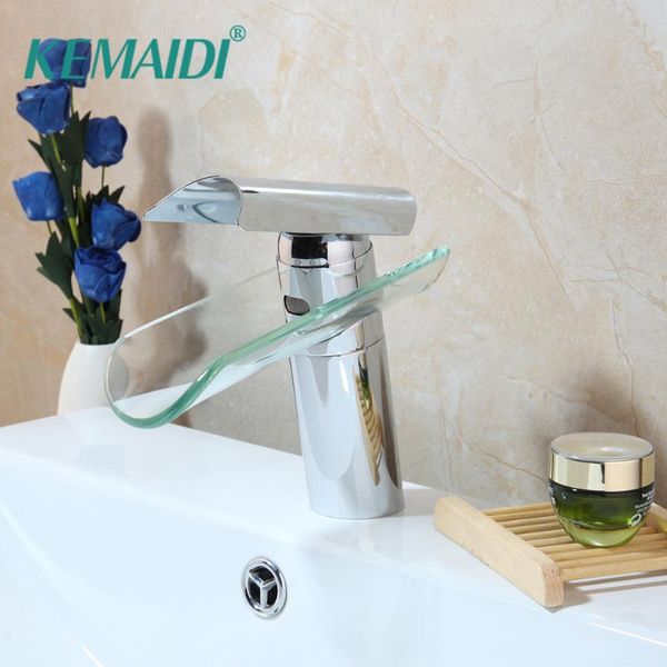 

bathroom sink faucets kemaidi modern glass waterfall chrome brass deck mount basin mixer tap solid faucet