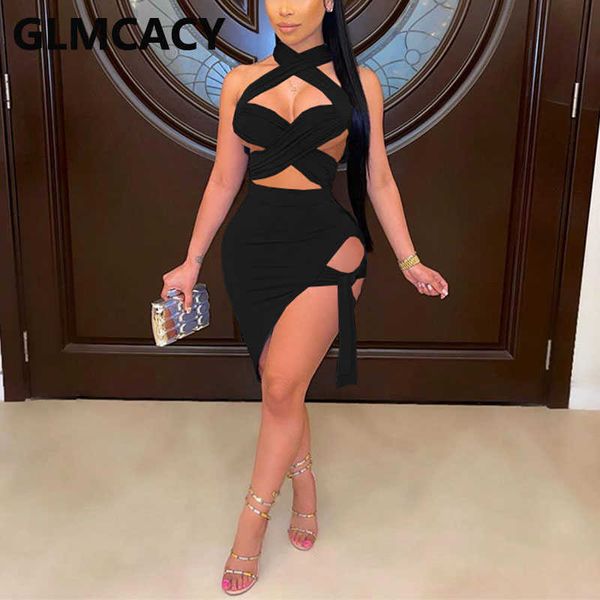 

women halter hollow out bandage bodycon dress 210702, White