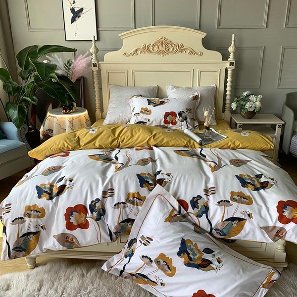 

bedding sets luxury 100% egyptian cotton flowers printing set double duvet sheet fitted home linen bed pillowcases textile cover