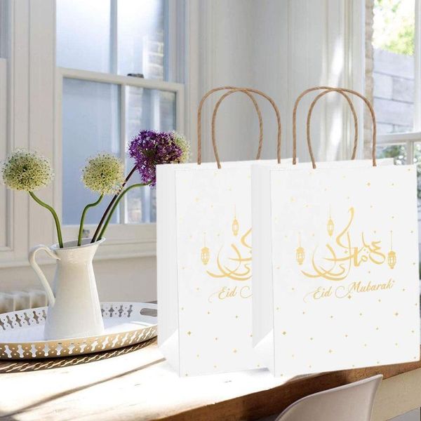 

pcs mubarak white printed golden rose tote paper bag gift ramadan muslim p9r5 wrap