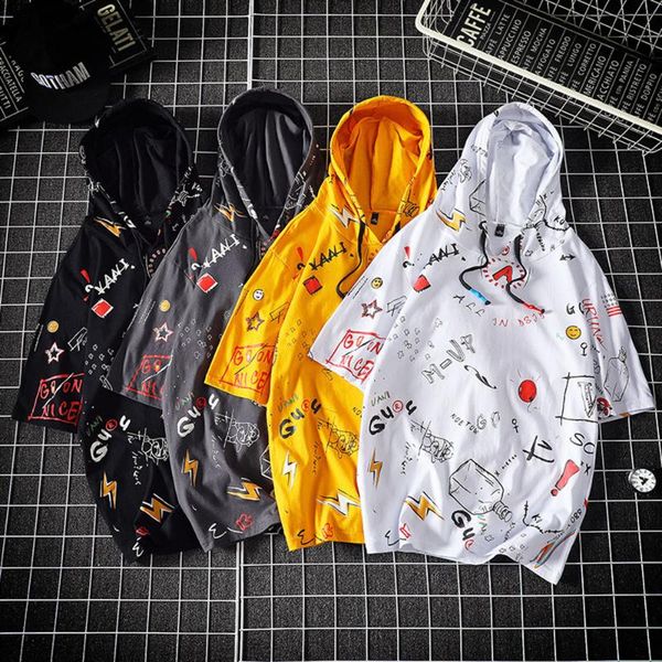 

men's t-shirts harajuku hoodie men summer short sleeve t shirts hooded hoodies hip hop graphic printed japan style, White;black