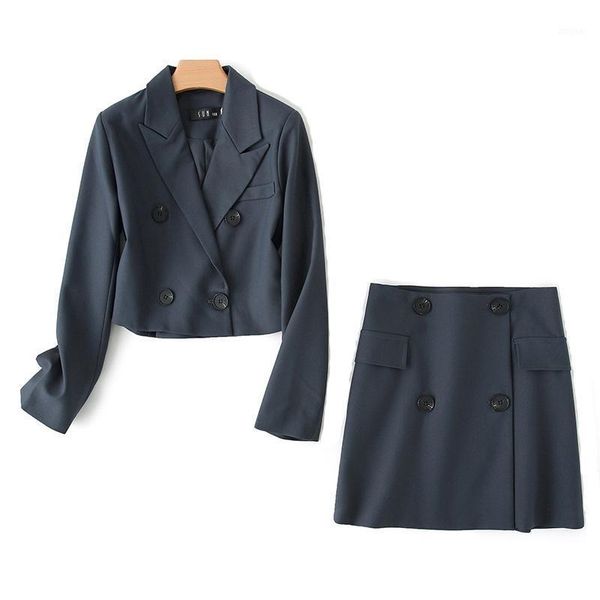 

autumn clothes blazer 2021 set skirt and crop jacket suit women two piece short sets for harajuku fall terno outfits dress, White