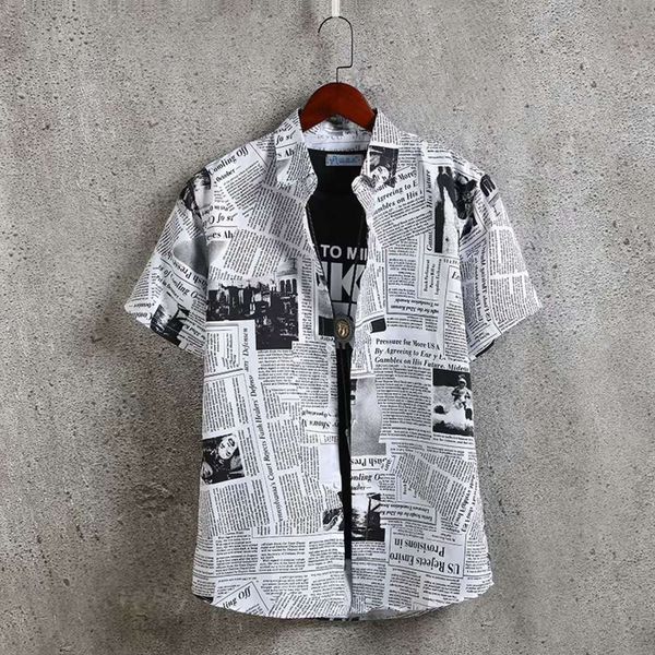 

men's casual shirts shirtsummer men's slim fit short sleeve personalized printed spaper youth student casual shirt f6ky, White;black