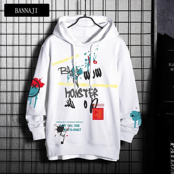 

men's hoodies & sweatshirts bannaji mens fashion printed letters hooded ins styleautumn korean clothes streetwear for male, Black
