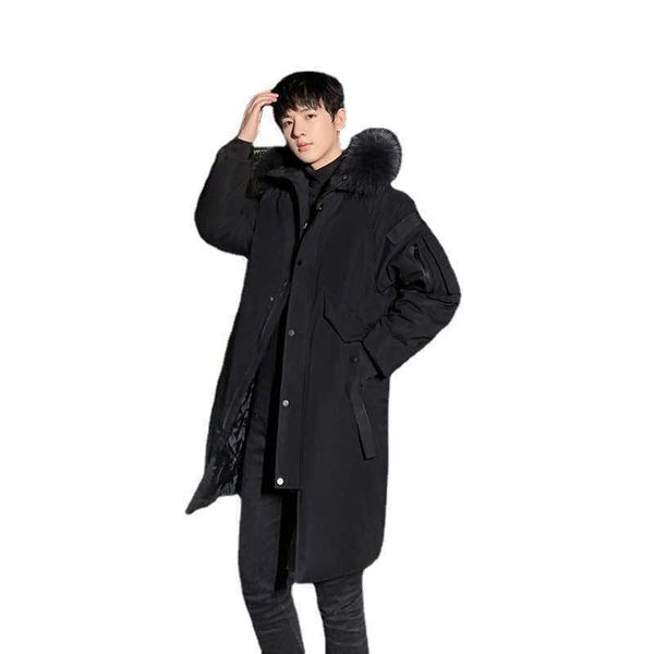 

2021 couple's medium and long down et winter thickened white duck men's loose parka work clothes women, Black