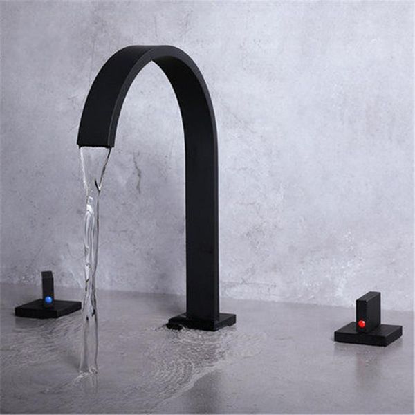 

european basin sink faucet black three-hole tap cold and water copper faucets deck mounted chrome waterfall mixer taps bathroom