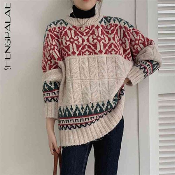 

jacquard sweater women's winter round neck thick warm large size long sleeve knitted pullover 5a1000 210427, White;black