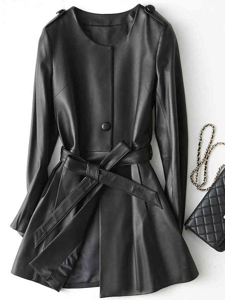 

women's leather & faux nerazurri female fake leather jacket, black jacket slim fit with long sleeve belt, korean fashion outfit spring