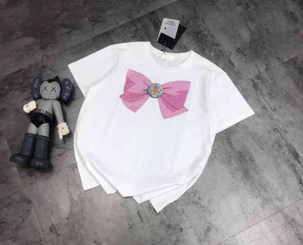 

2022 factory wholesale new korea chao chest pink bow intermittent t-shirt fairy five pointed star dream short sleeve, White