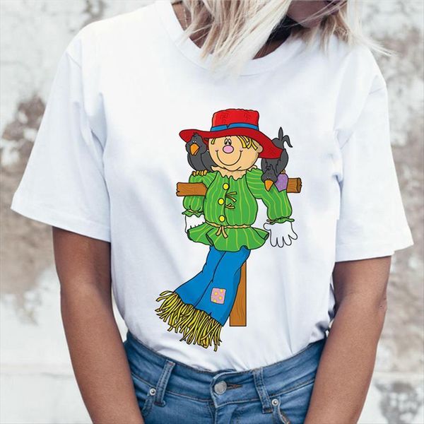 

field scarecrow print womens t shirts printing hipster trick or treat party, White
