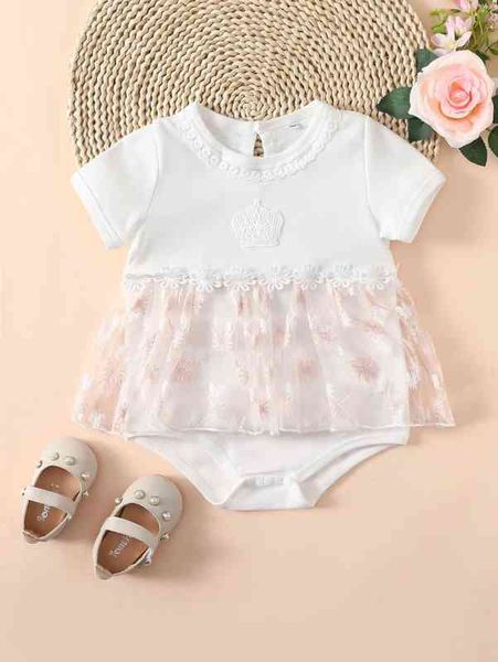 

baby guipure lace insert floral embroidery mesh combo bodysuit dress she, Blue