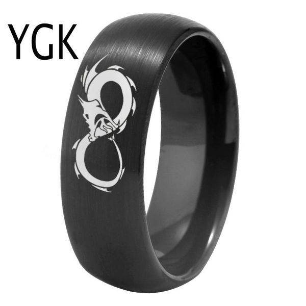 

wedding rings ygk jewelry china dragon infinity design matte black dome tungsten men's bridegroom engagement anniversary ring, Slivery;golden