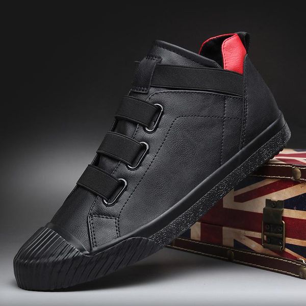 

boots 2021 men's buckle british casual leather shoes vogue platform round toe boot winter rubber soft sole sewing, Black