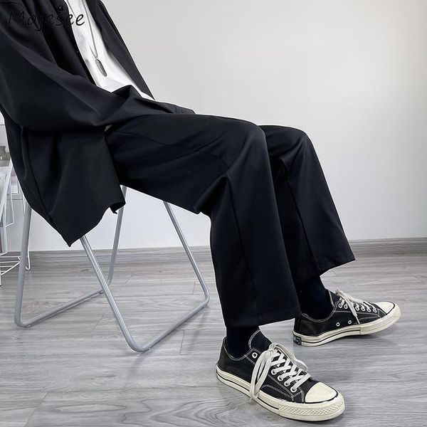 

men's pants men casual loose wide leg ankle length straight all-match trousers solid plus size m-4xl summer harajuku korean style chic, Black