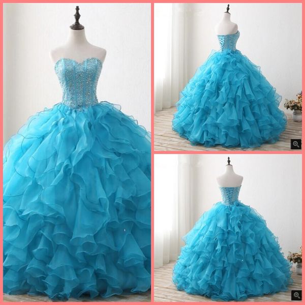 

robe de soiree 2021 blue organza ball gown prom dresses heavily beading sequins ruffled strapless elegant party gowns sweet 16 sweetheart co, Black