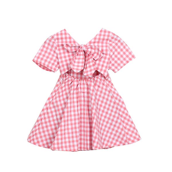 

1-6y summer children kid girls plaid dress bow ruffles holiday beach dresses for costumes clothing 210515, Red;yellow