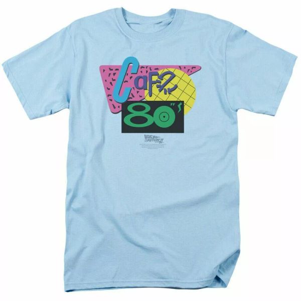 

Back to the Future II Cafe 80s T Shirt Mens Licensed Retro Movie Tee Light Blue, White;black