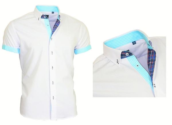 

men's casual shirts zogaa men's high-neck fashion short-sleeved shirt, White;black
