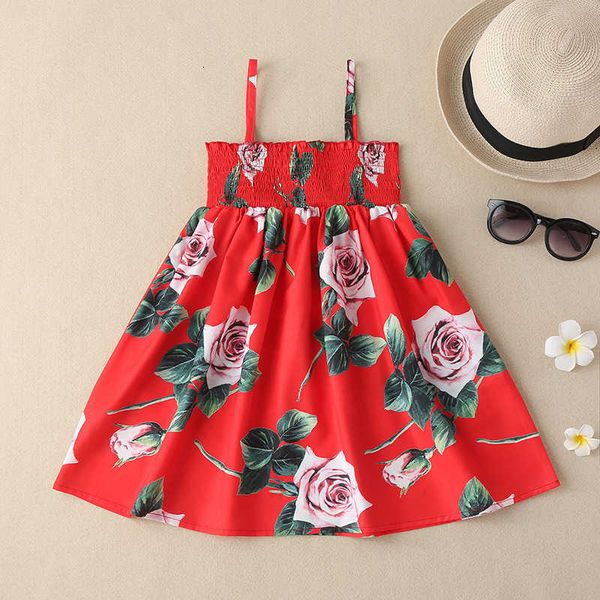 

new summer korean girls' suspender dress rose china safflower princess skirt summer children's skirt, Blue