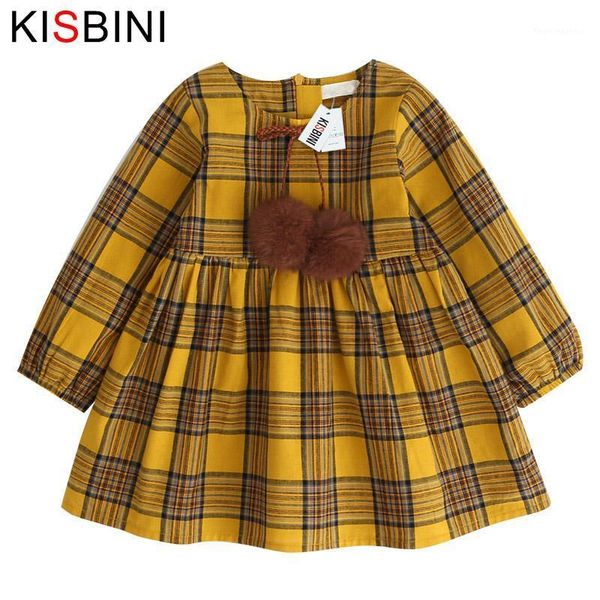 

girl's dresses kisbini long sleeve for girls kids clothes plaid bow design baby dress autumn winter kid clothing1, Red;yellow