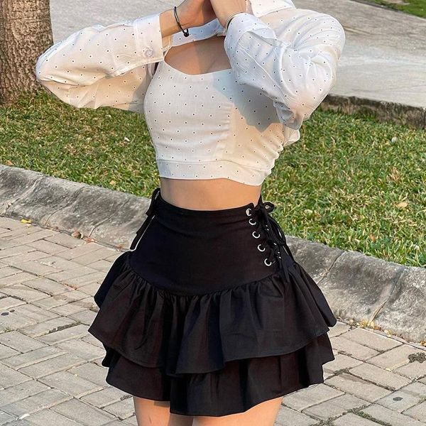 

black skirts womens corns bandage ins summer school girly2k skirt fashion designer dark style fold mini female 2021
