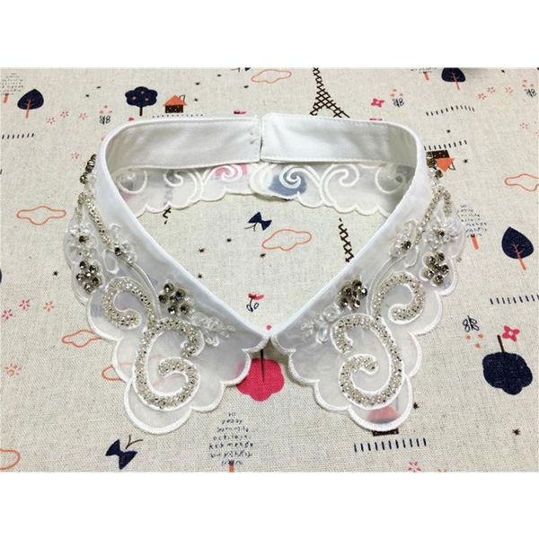 

bow ties linbaiway women handmade embroidery flower beads fake false collars female sweater bouse detachable necklace choker, Black;gray