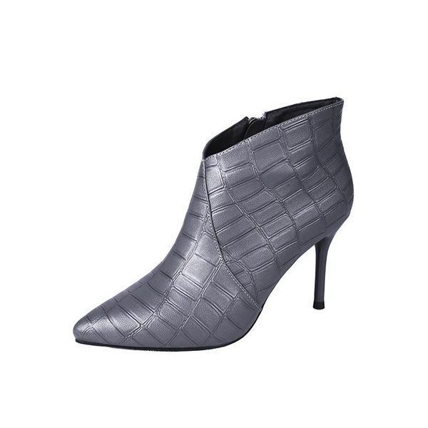 

boots 2021 fashion winter fall black women high heels ankle 8 cm thin plush velvet fur shoes for woman ladies shoe