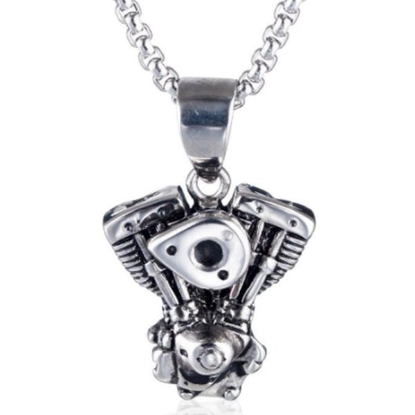 

pendant necklaces engine motorcycle chain biker punk gothic necklace for men vintage stainless steel, Silver