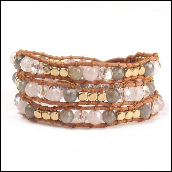 Tennis Jewelrytennis Boho Natural Labradorite Stone Wrap Bracciali per le donne Coppie Opal White Crystal Amazonite Beaded Bracciale 3Types Dro