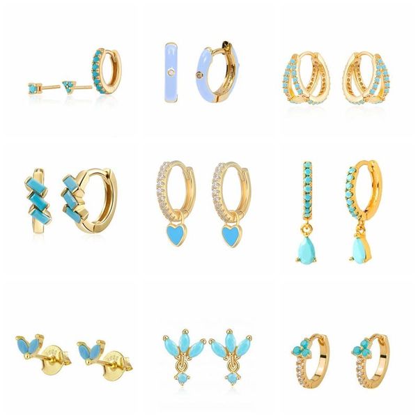 

hoop & huggie canner earrings for women 925 sterling silverins turquoise dangle mom gift unusual cartilage vintage 2021 trend, Golden;silver
