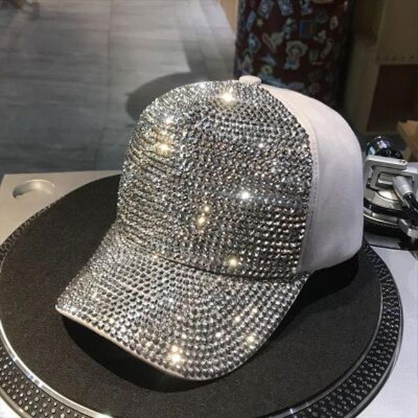 

women baseball hats shiny rhinestone cap female bling crystal decoration fashion girls accessories, Blue;gray