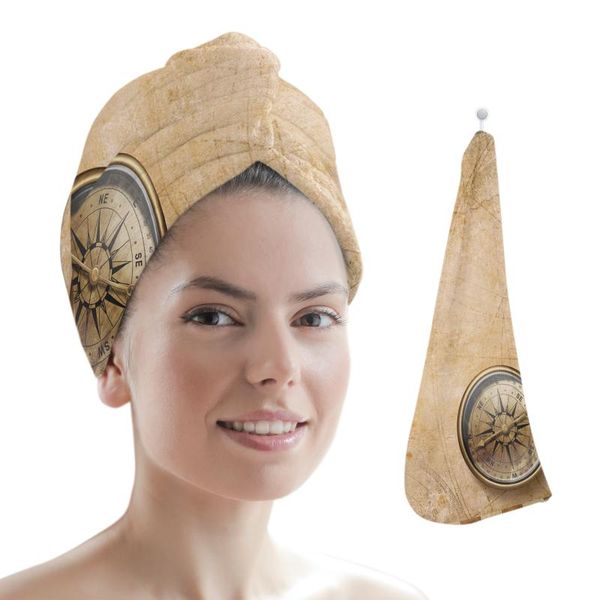 Toalhas de bússola de bússola estilo retro mulheres toalhas de cabelo banheiro microfibra rápido chuveiro seco tampão para casa