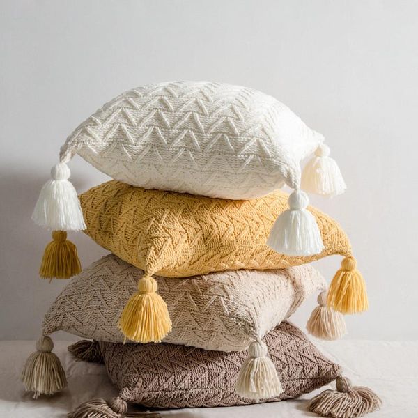 

cushion/decorative pillow chenille tassel throw covers yellow green pink decorative boho cushion home decor