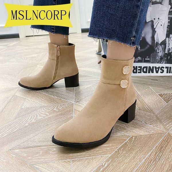 

boots plus size 34-46 ankle for women round toe fashion shoes warm winter short zipper square heels comfortable lady1, Black