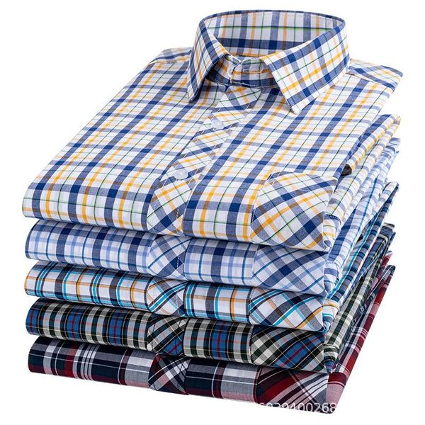 

men's casual shirts spring and summer cotton thin plaid long short sleeve shirt all loose young middle-aged, White;black