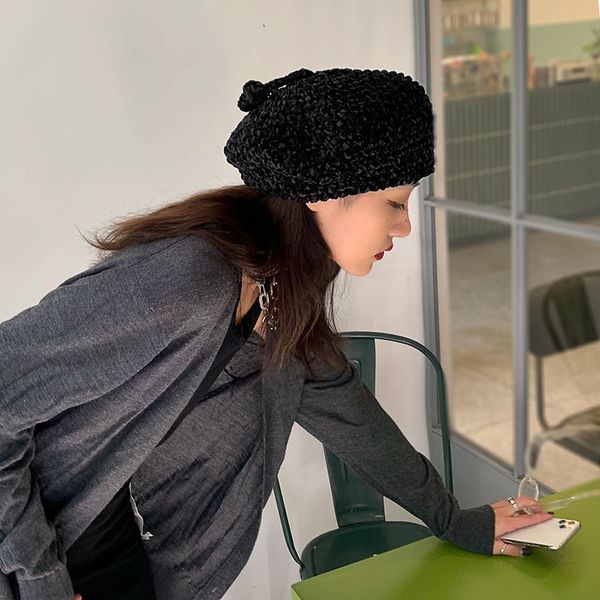 

soft chenille beret women's autumn and winter, Yellow