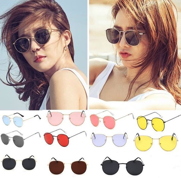 

retro color film european and american trend women's sunglasses fashion thin face glasses round frame sunglassess, White;black