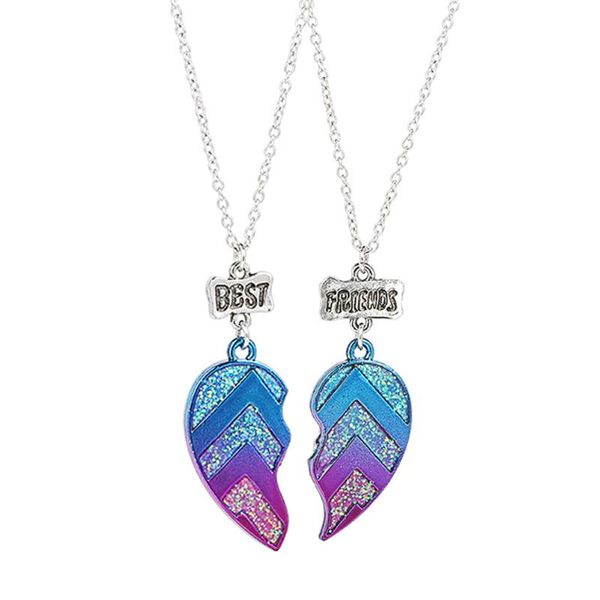 

pendant necklaces half heart chain rainbow splicing necklace friendship set of 2 eternal jewelry friends gift for girl, Silver
