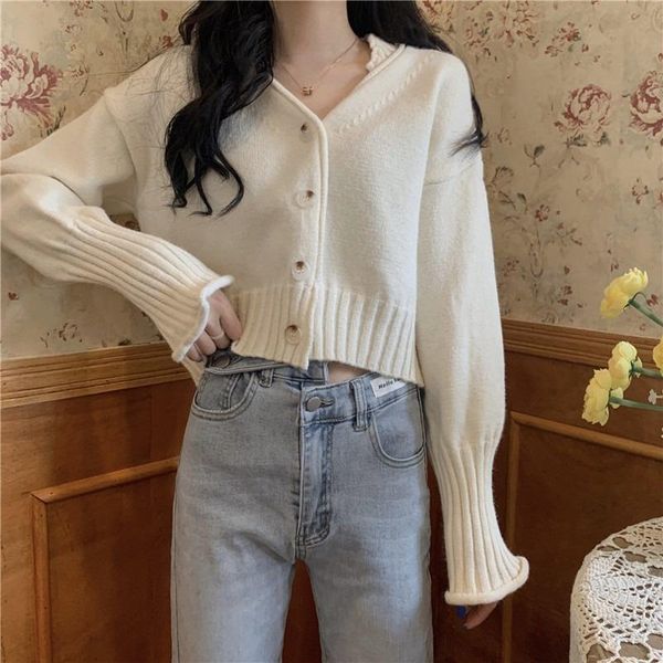 

women's knits & tees cardigan knitted coat women 2021 fashion sweater lazy short early autumn french korean department, White