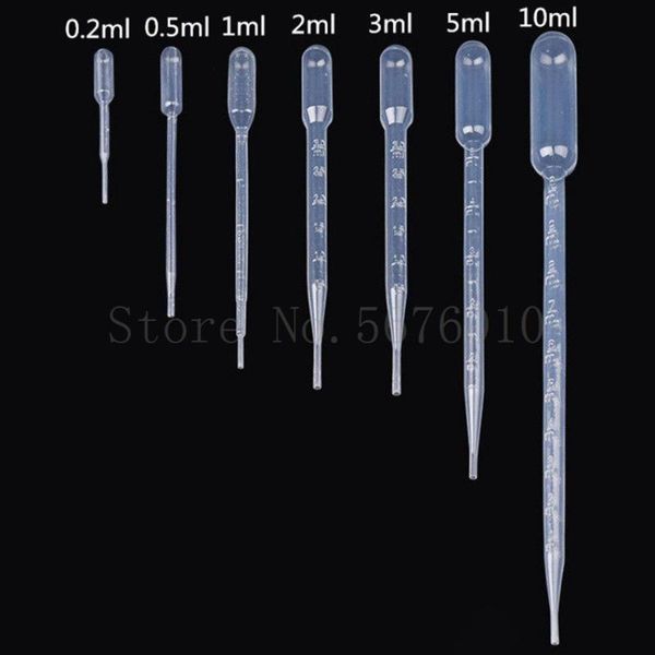 Forniture da laboratorio Da 100 a 500 pezzi 0,2 ml 0,5 ml 1 ml 2 ml 3 ml 5 ml 10 ml Pipetta Pasteur in plastica Contagocce trasparente usa e getta