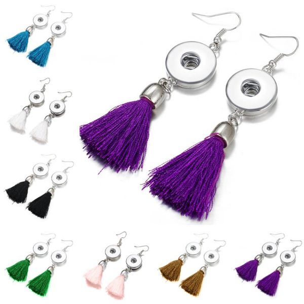 

dangle & chandelier ja0012 fashion beauty colorful tassel snap earrings pair fit 18mm buttons, Silver