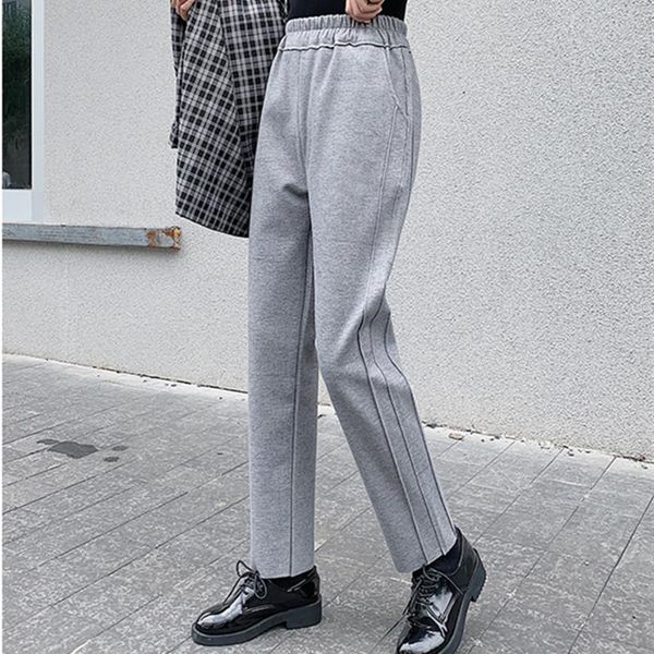 

women's pants & capris ol casual high waist straight women bottoms 2021 autumn winter woolen solid thick warm loose trousers, Black;white