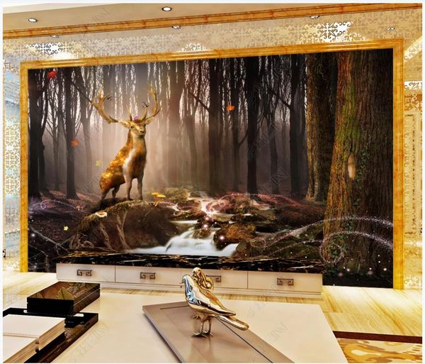 Papel de parede de fotos personalizadas para paredes 3d mural papel de parede moderno sonho floresta árvore cervos quarto fundo papéis de parede pintura decoração