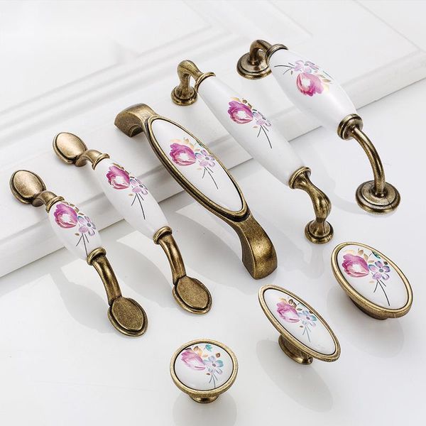 

handles & pulls european antique copper ceramic handle garden tulip flower wardrobe door drawer cabinet