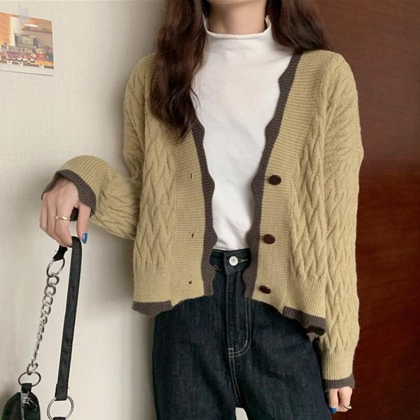 

women's knits & tees women long sleeve knitted cardigans arrival 2021 autumn korean style v-neck all-match loose female casual sweaters, White