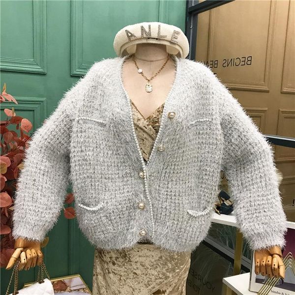 

women's knits & tees 2021 spring autumn sweater cardigan coat women pull o-neck knitted elegant ladies korean fashion oversized, White
